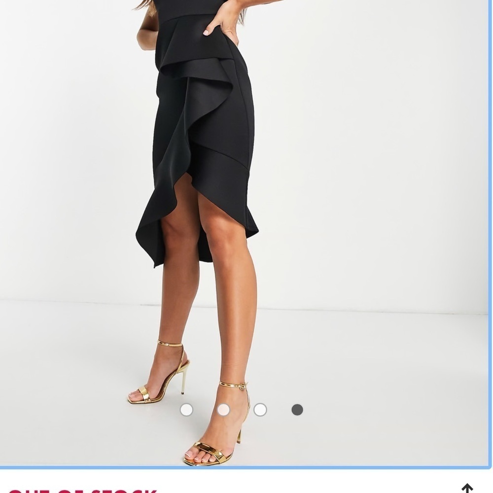 ASOS True Violet Elegant Black One-Shoulder Ruffle Midi Size 10 Dress - Picture 3 of 12